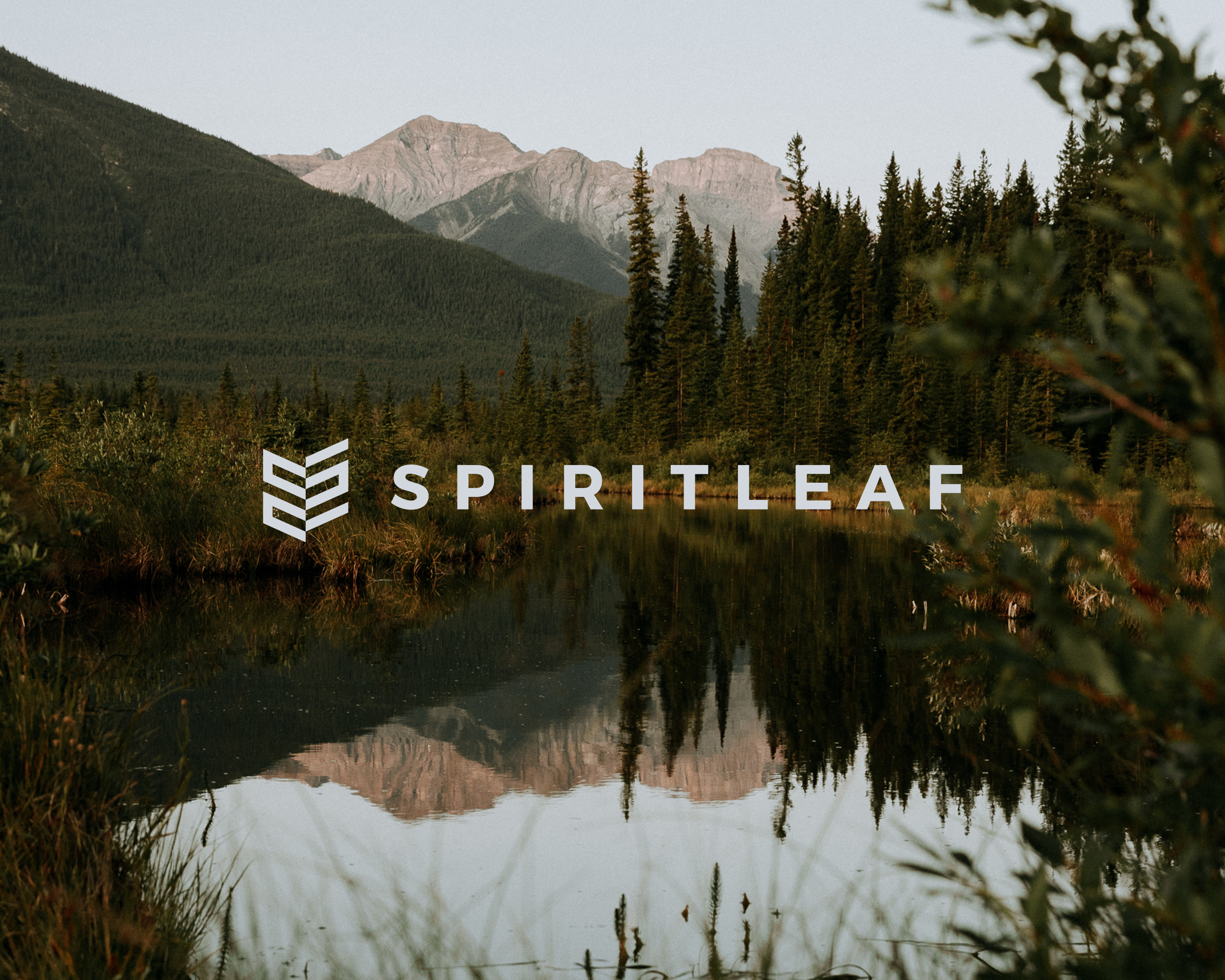 Spiritleaf logo on image of mountains