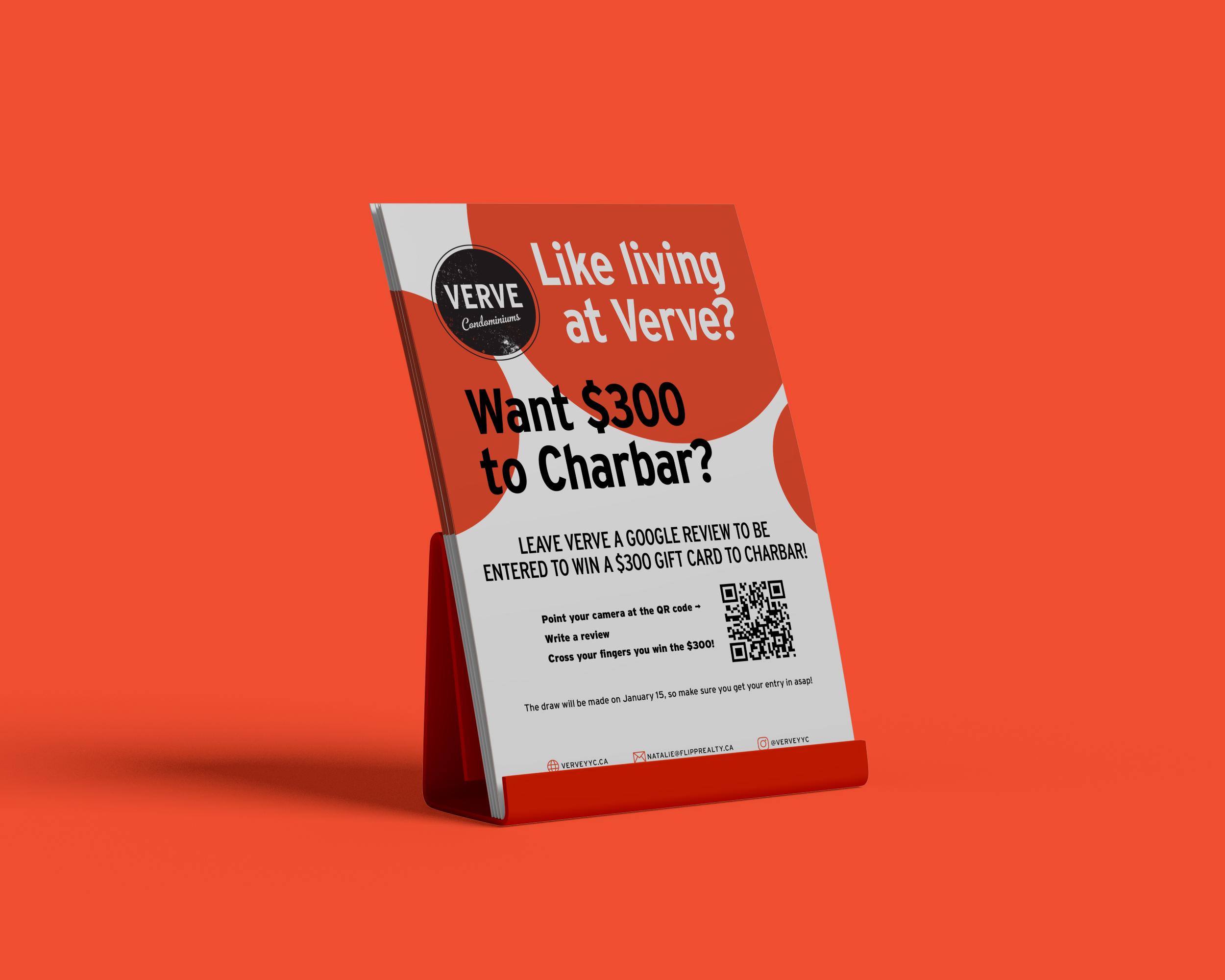 Contest tent card to win $300 at Charbar